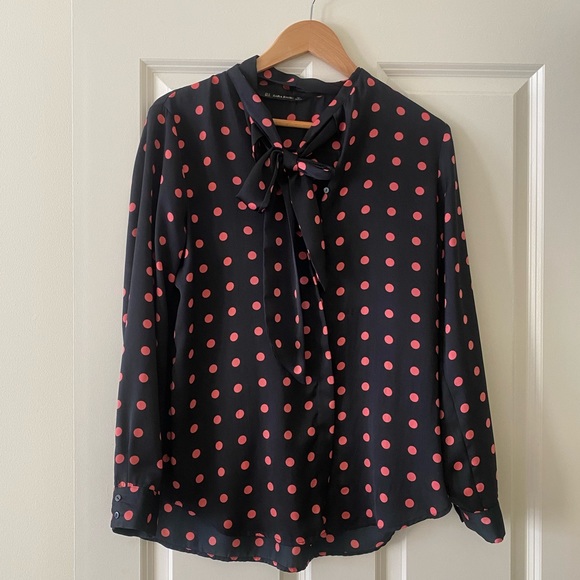 ZARA Black Pink Polka Dot Tie
Neck Blouse Top - Medium M - Picture 7 of 10